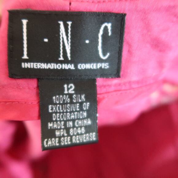 Vintage 90s INC Pink Silk Floral Embroidered Straight Leg Pants 12 - Picture 5 of 5
